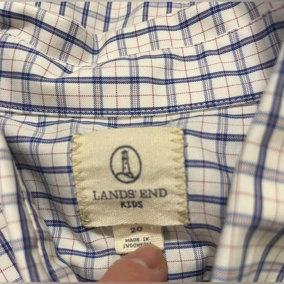 Boy's Lands End Button-Down Long Sleeve Blue Plaid Shirt Size 20 - Picture 3 of 4